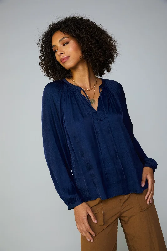 Gathered Split Neck Blouse