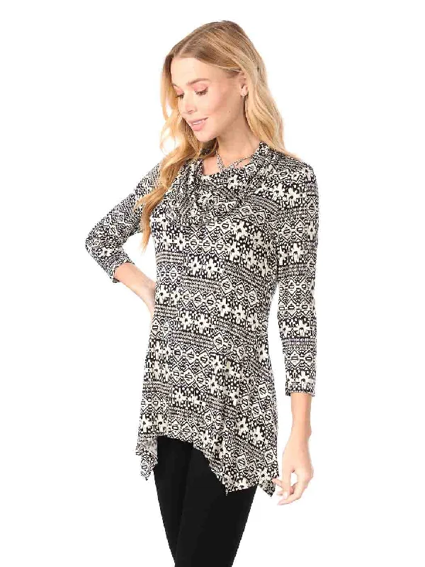 Tianello "Java" Print Knit Jersey "Siri" Cowl Tunic