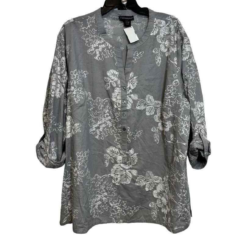 Top 3/4 Sleeve By Cynthia Rowley In Grey, Size: 2x