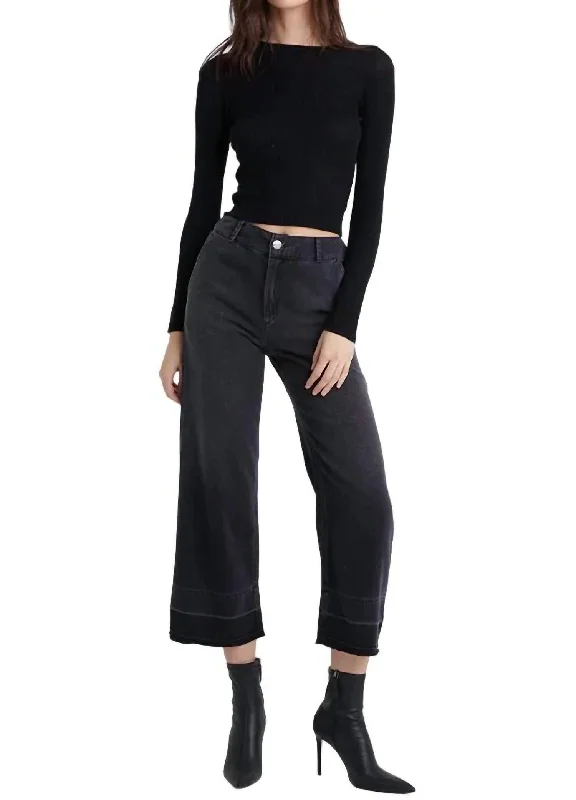 Saige Wide Leg Open Hem Crop Pants In Dark Shadow