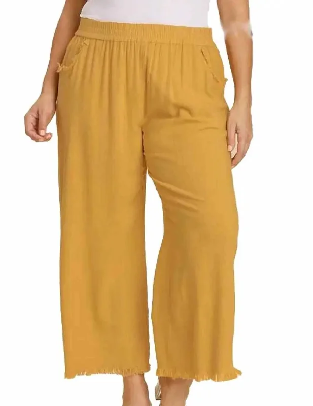 Wide Leg Linen Pant With Fringe - Plus In Honey