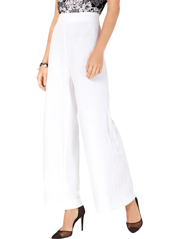 Womens Belted Mid-Rise Wide Leg Pants