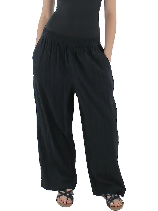 Womens Crepe Textured Straight Leg Pants