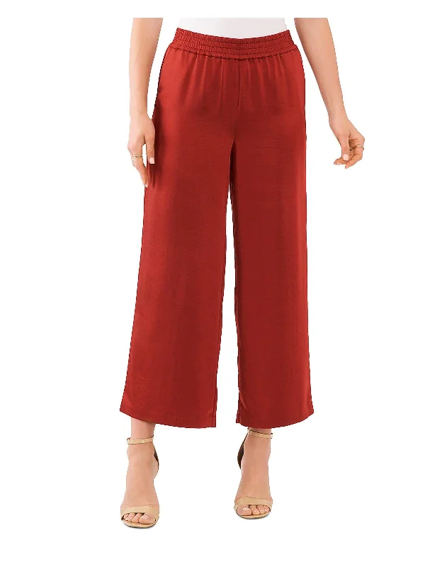 Womens Cropped Satin Wide Leg Pants