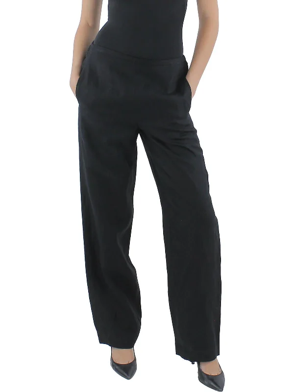 Womens High Rise Solid Straight Leg Pants