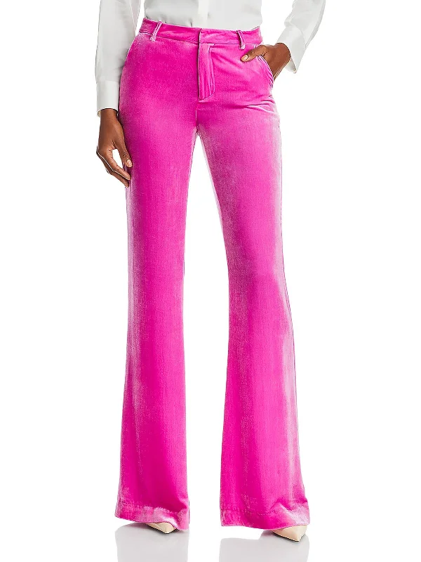 Womens Velvet Flared Trouser Pants