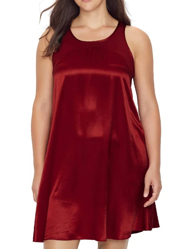 Lindsay  Satin And Rib Nightgown In Red