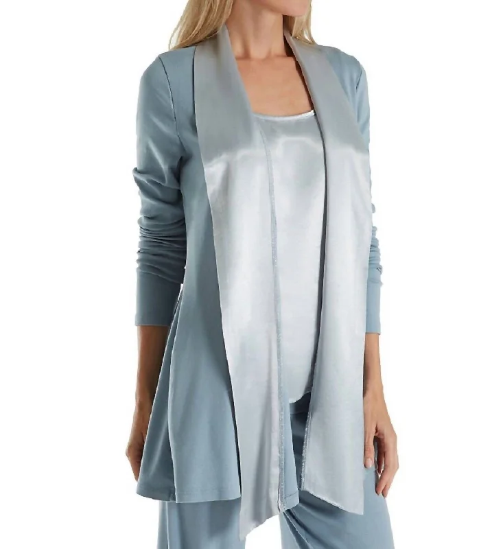 Shelby Satin Trimmed Robe With Pockets In Morning Blue