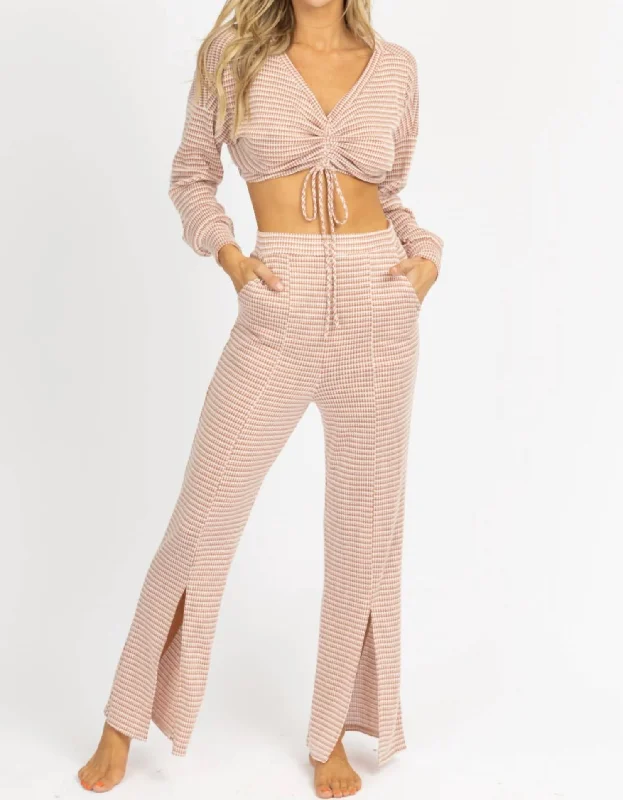 Tie Crop + Front Slit Pant Set In Terracotta